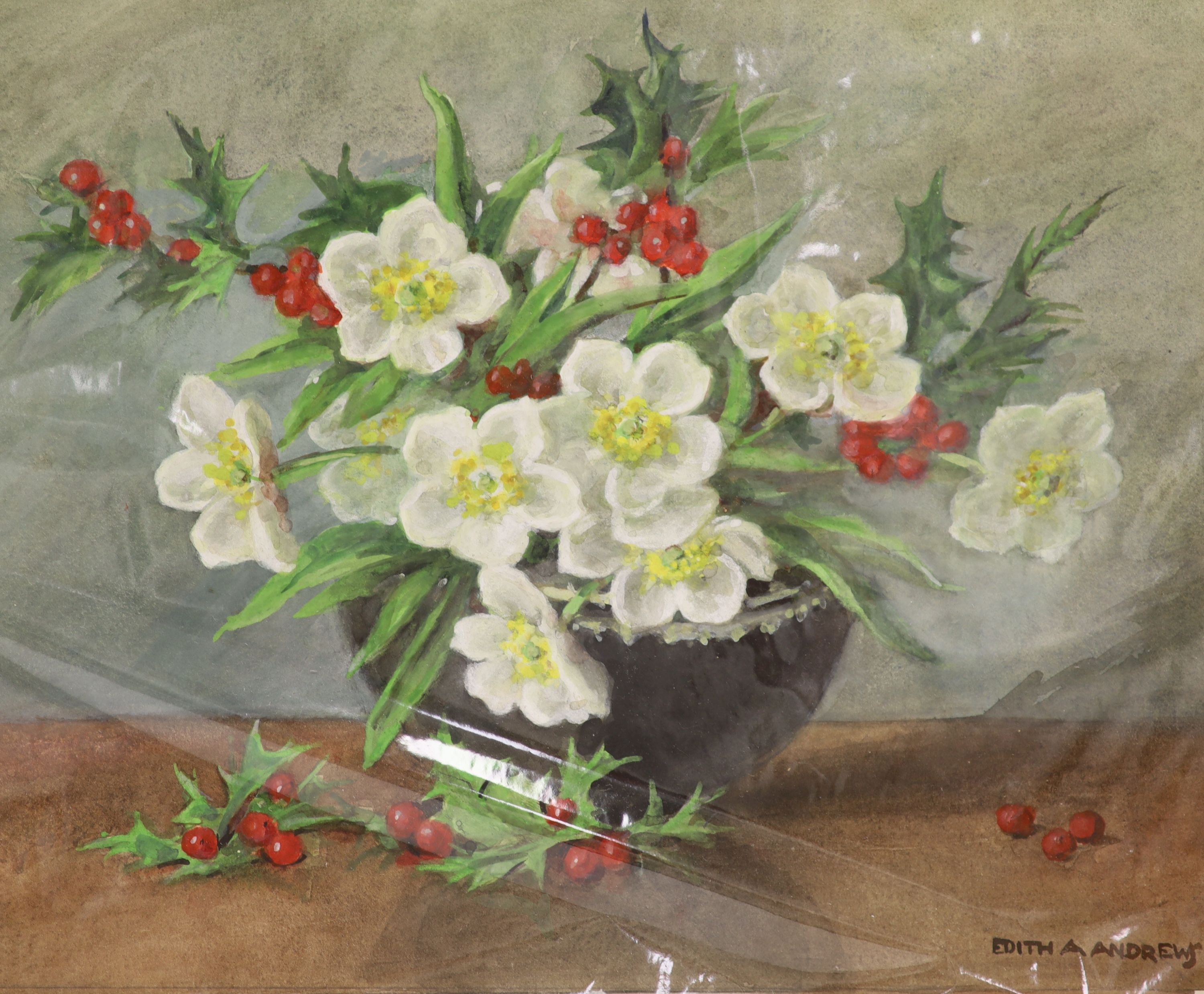 Edith Alice Andrews (1873-1958), four small still life watercolours of flowers, 29 x 20cm (largest)